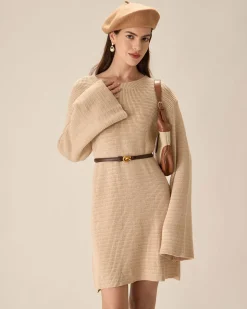 Beige Drop Shoulder Sweater Mini Dress