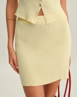 Beige Elastic Waist Knit Mini Skirt