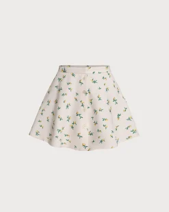 Beige Floral A-Line Mini Skirt