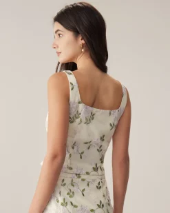 Beige Floral Slim Tank Top