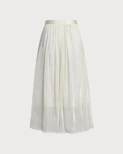 Beige Flowy Pleated Midi Skirt