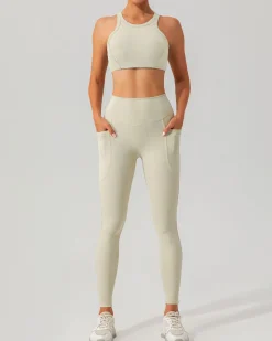 Beige I-back Yoga Tank Top
