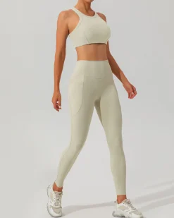 Beige I-back Yoga Tank Top