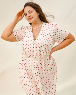 Beige Polka Dot Plus Size Midi Dress