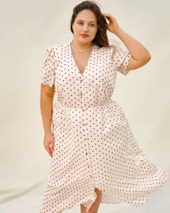 Beige Polka Dot Plus Size Midi Dress