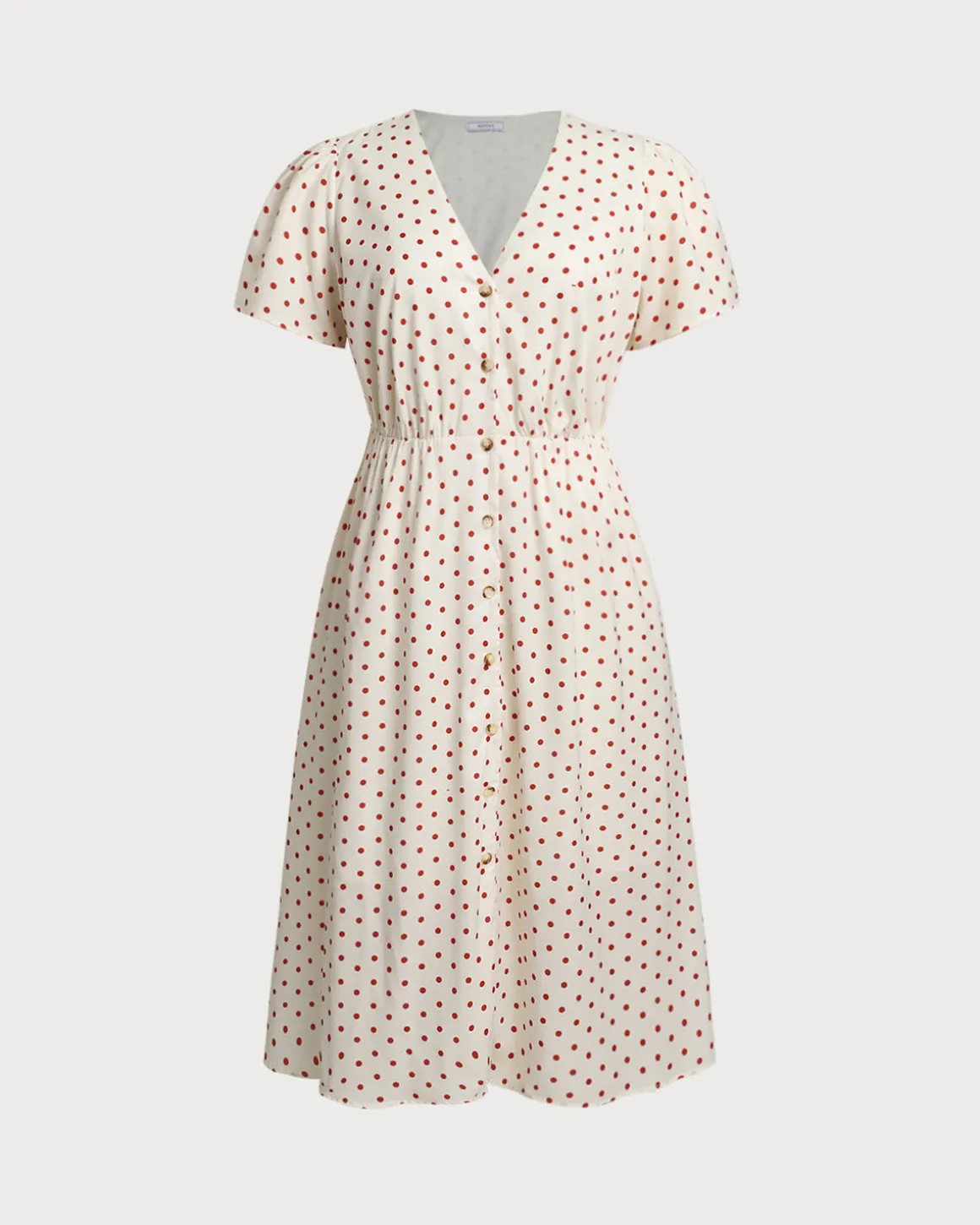 Beige Polka Dot Plus Size Midi Dress