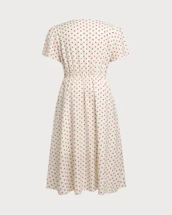 Beige Polka Dot Plus Size Midi Dress