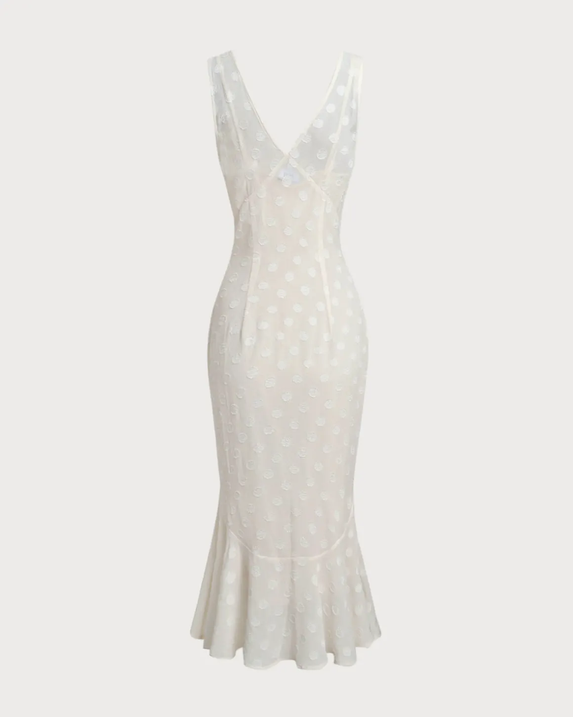 Beige Polka Dot V-Neck Midi Dress