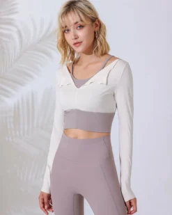 Beige Round Neck Long Sleeve Top - Light Support