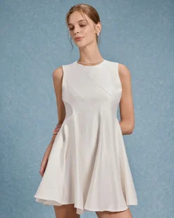 Beige Round Neck Sleeveless Mini Dress
