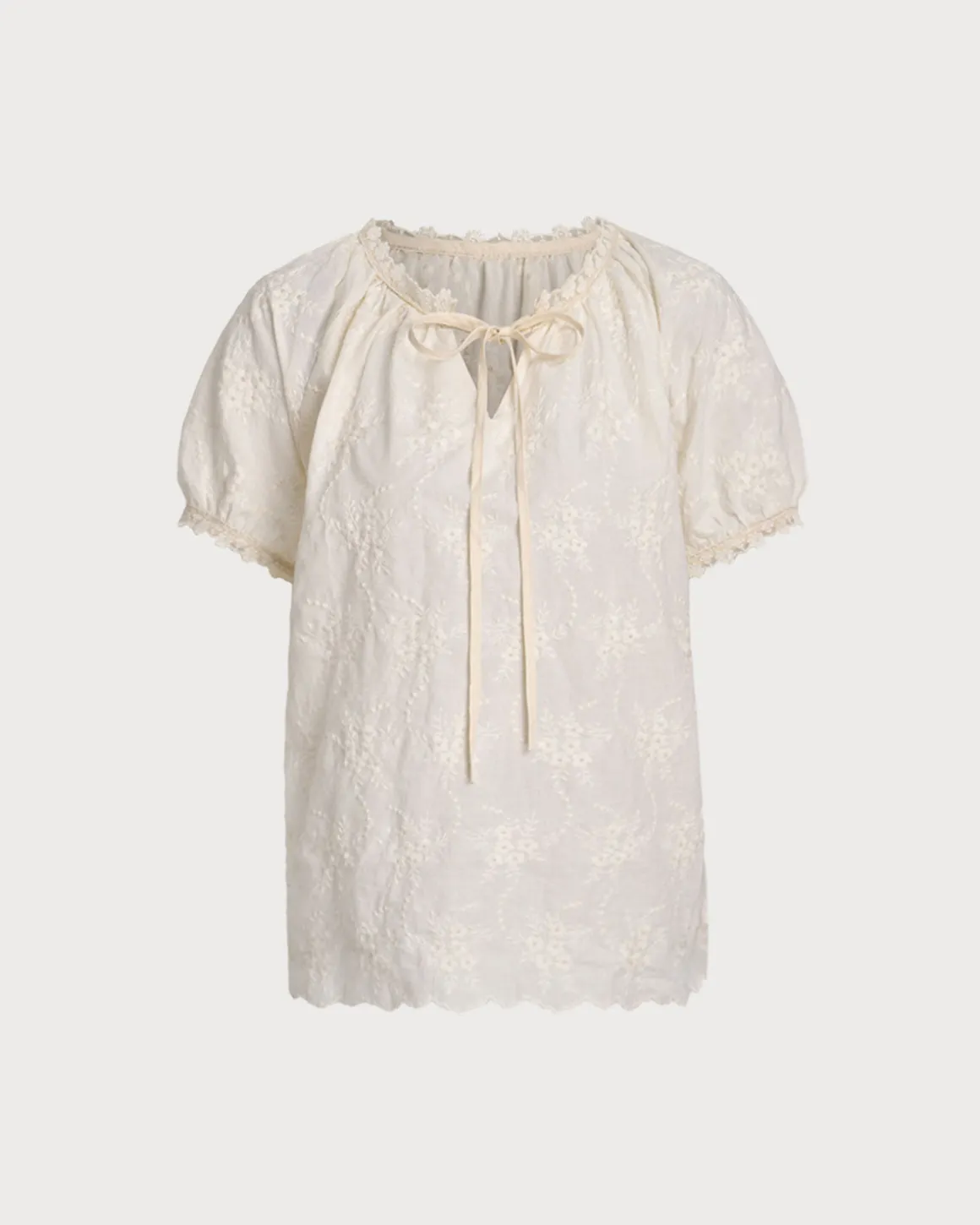 Beige Round Textured Neck Tee