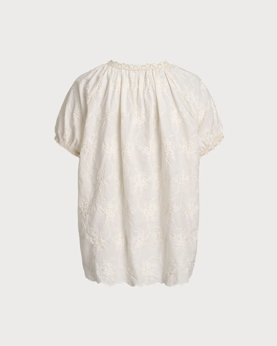 Beige Round Textured Neck Tee