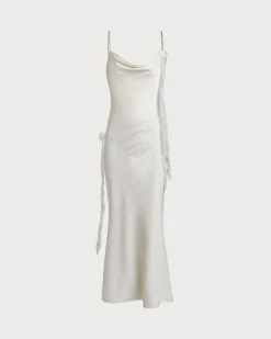 Beige Ruched Backless Slip Maxi Dress