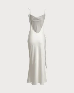 Beige Ruched Backless Slip Maxi Dress