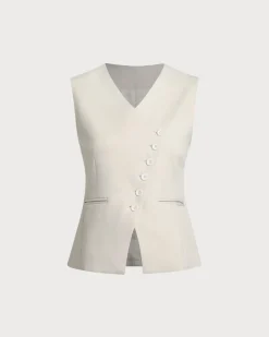 Beige Single Breasted Vest