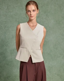 Beige Single Breasted Vest