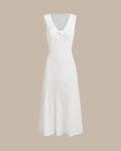Beige Sleeveless Pleated Midi Dress