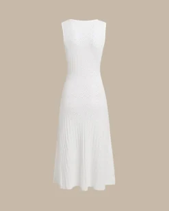 Beige Sleeveless Pleated Midi Dress
