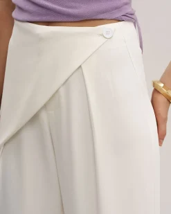 Beige Straight Wide Leg Pants