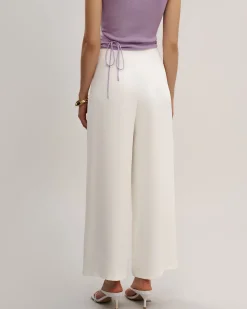 Beige Straight Wide Leg Pants