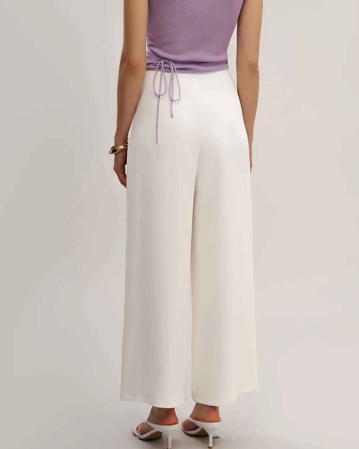 Beige Straight Wide Leg Pants