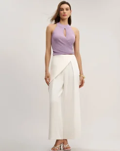 Beige Straight Wide Leg Pants