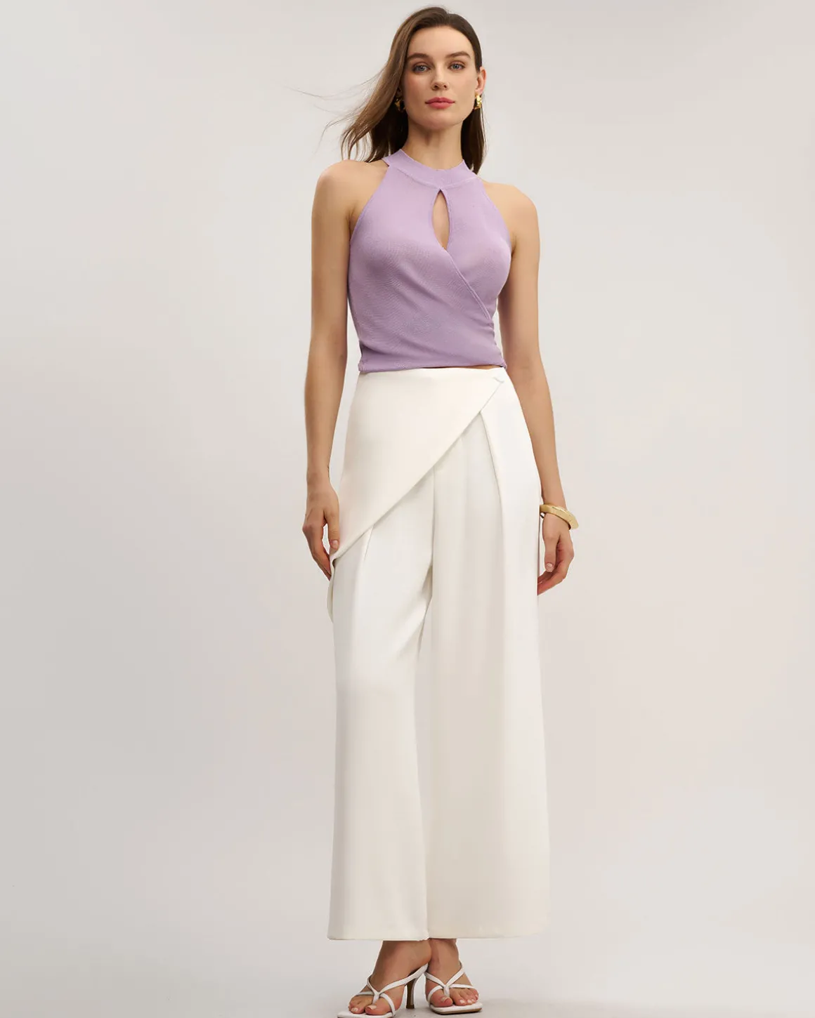 Beige Straight Wide Leg Pants