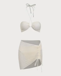 Beige Strapless Bikini Set