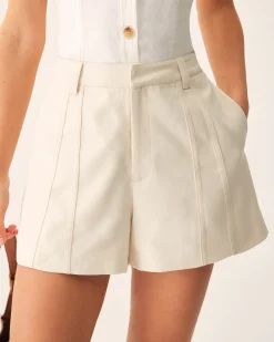 Beige Striped Pocket Shorts