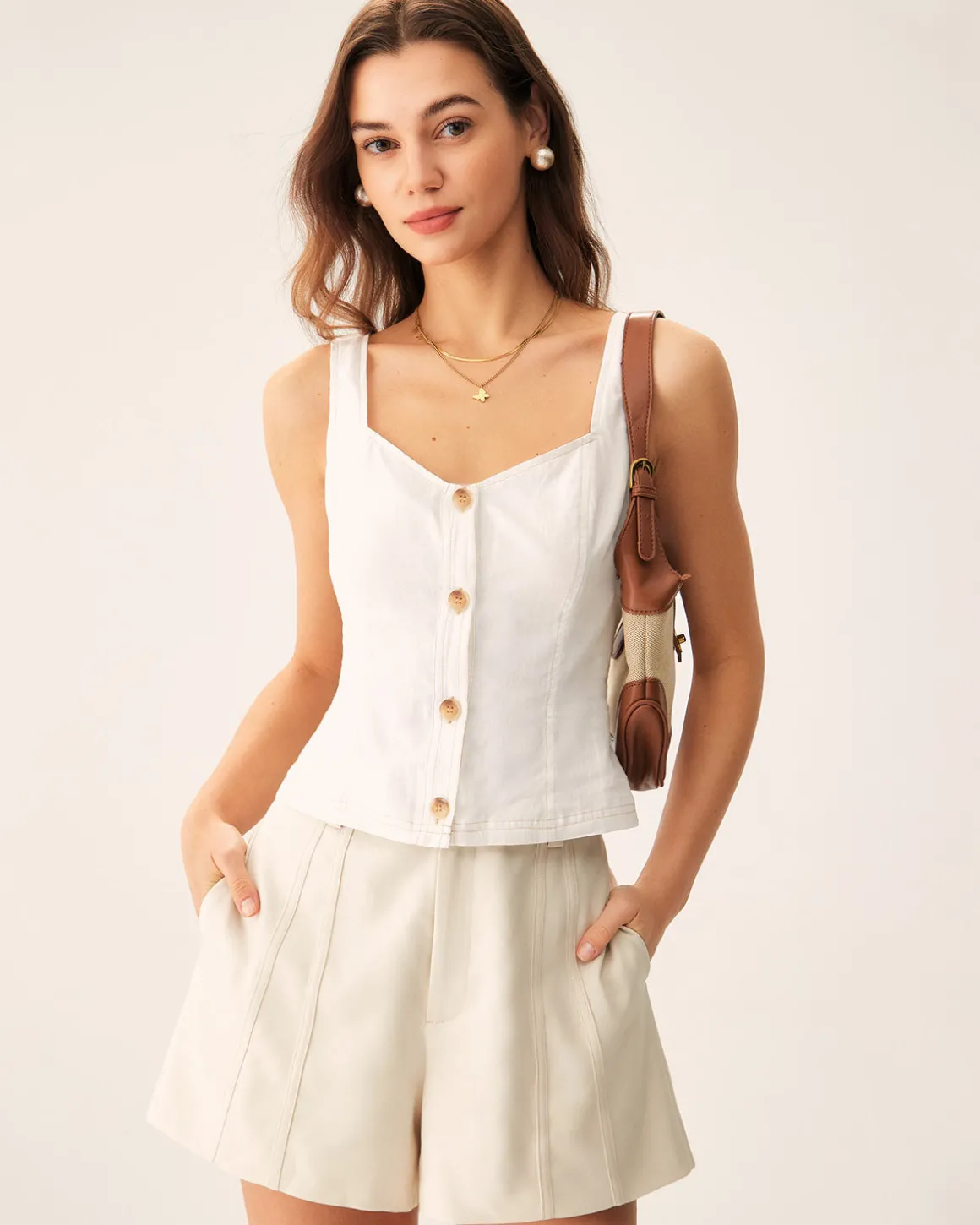 Beige Striped Pocket Shorts