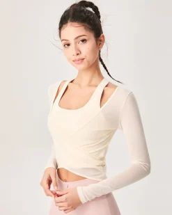 Beige Surplice Long Sleeve Cover-up - Light Support