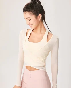 Beige Surplice Long Sleeve Cover-up - Light Support