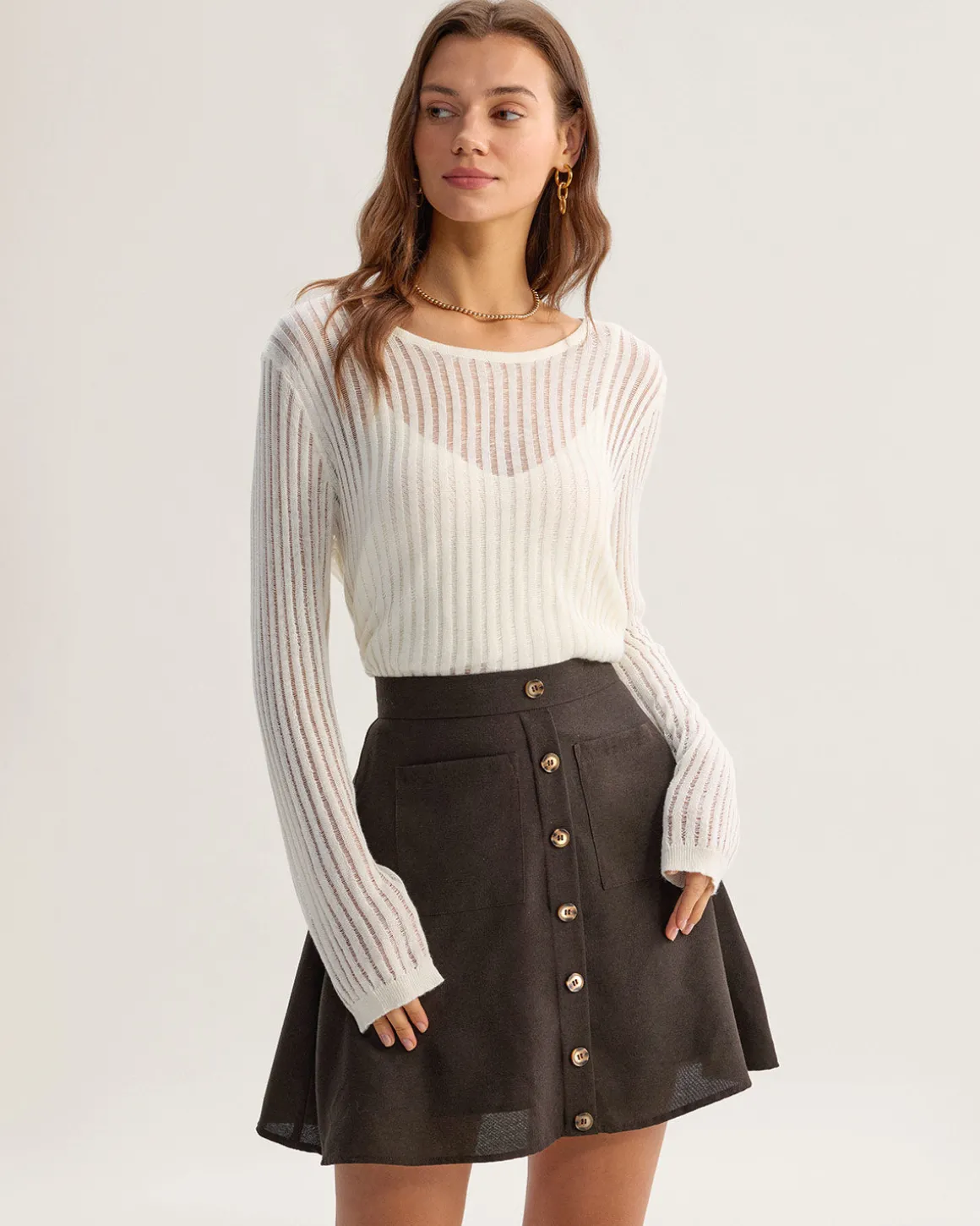 Beige Textured Pullover Two-Piece Set