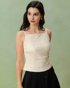 Beige Textured Slim Cami Top