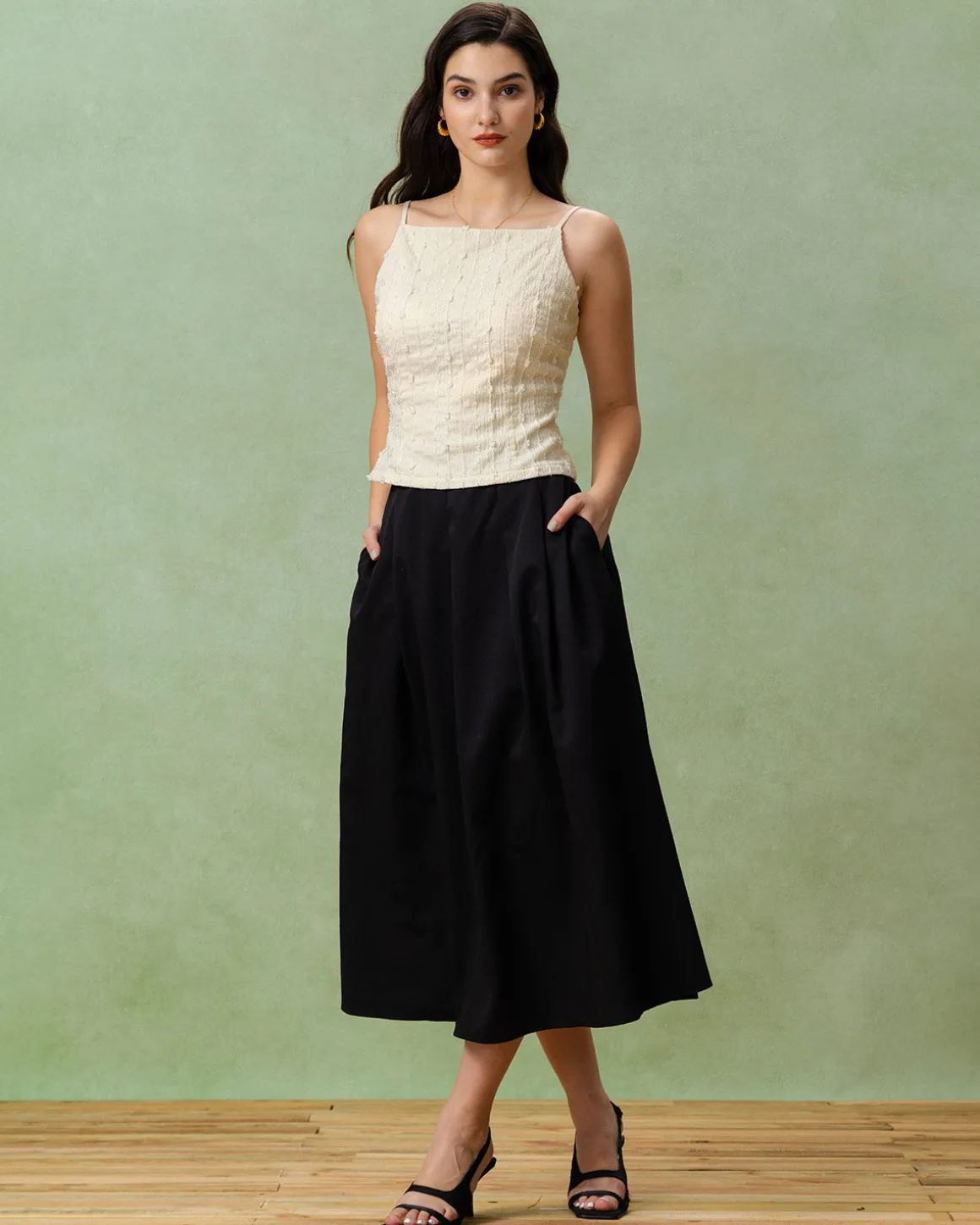 Beige Textured Slim Cami Top
