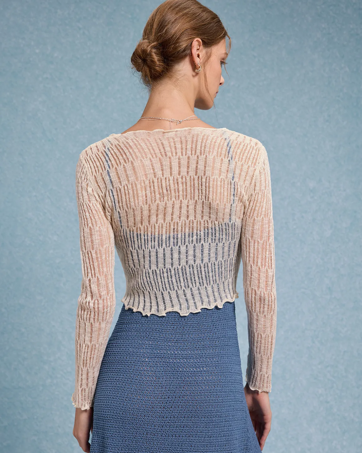 Beige Textured V Neck Cardigan