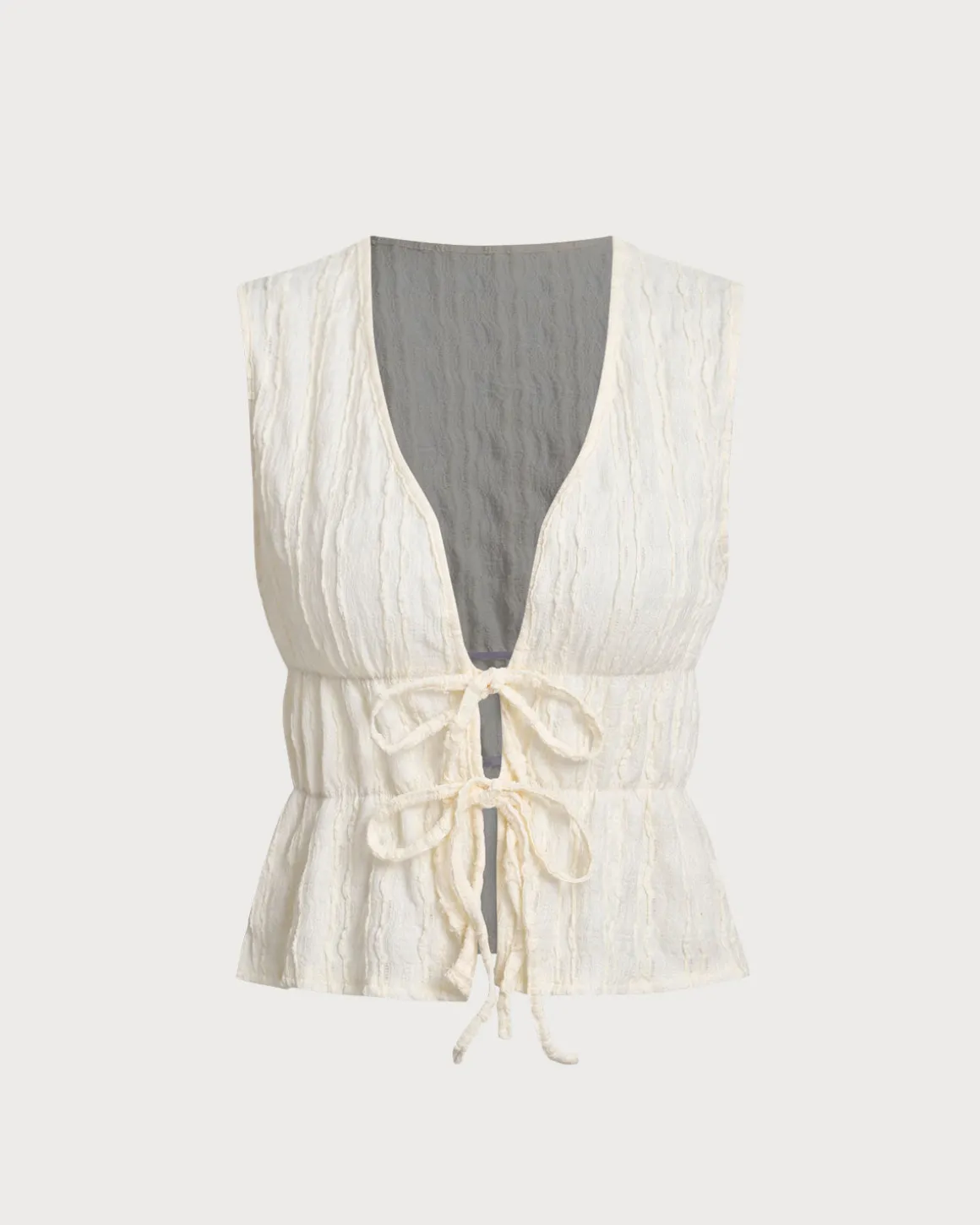 Beige Tie Front Tank Top