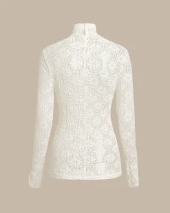 Beige Turtleneck Sheer Slim Sweater