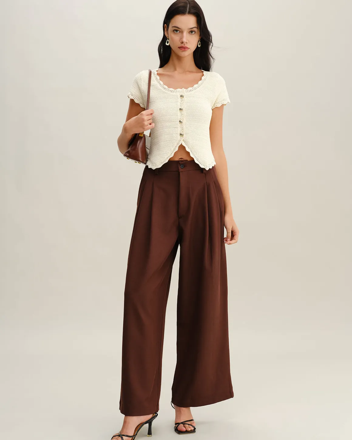 Beige U Neck Textured Cardigan
