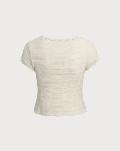 Beige U Neck Textured Cardigan