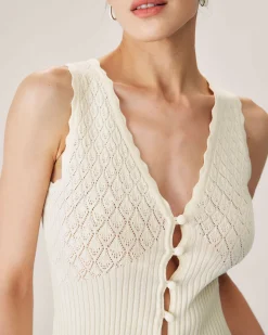 Beige V Neck Ribbed Knit Tank