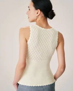 Beige V Neck Ribbed Knit Tank