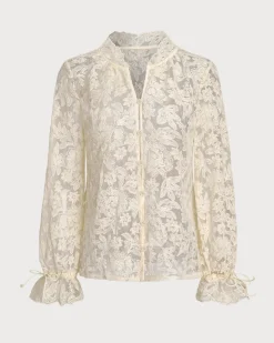 Beige V Neck Ruffle Blouse