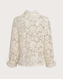 Beige V Neck Ruffle Blouse