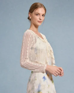 Beige V Neck Ruffle Cardigan
