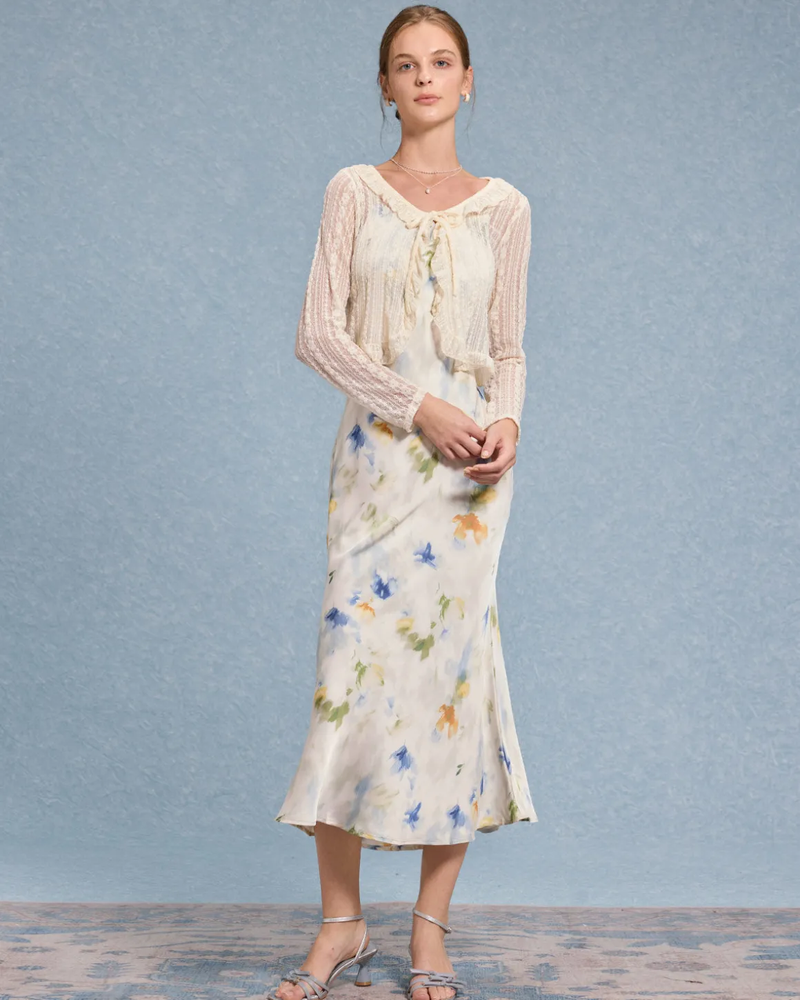 Beige V Neck Ruffle Cardigan