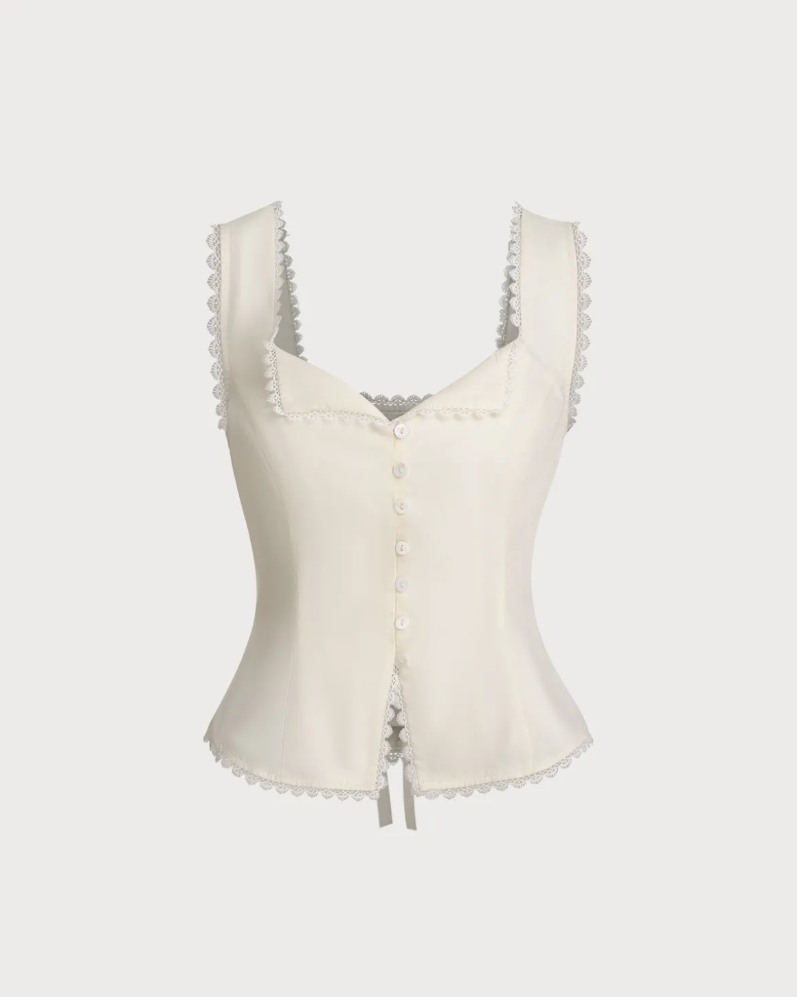 Beige Vest V Neck Lace Tie-Back Vest