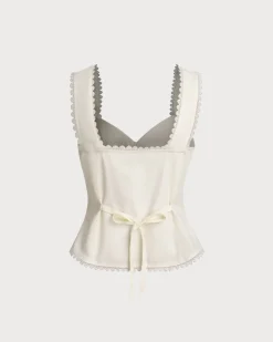Beige Vest V Neck Lace Tie-Back Vest