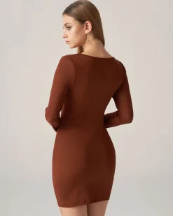 Bettydress-Brown Lace Splicing Bodycon Mini Dress