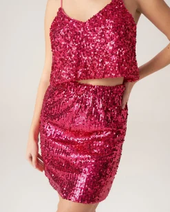 Bettydress-Red Sequin Cropped Cami Top